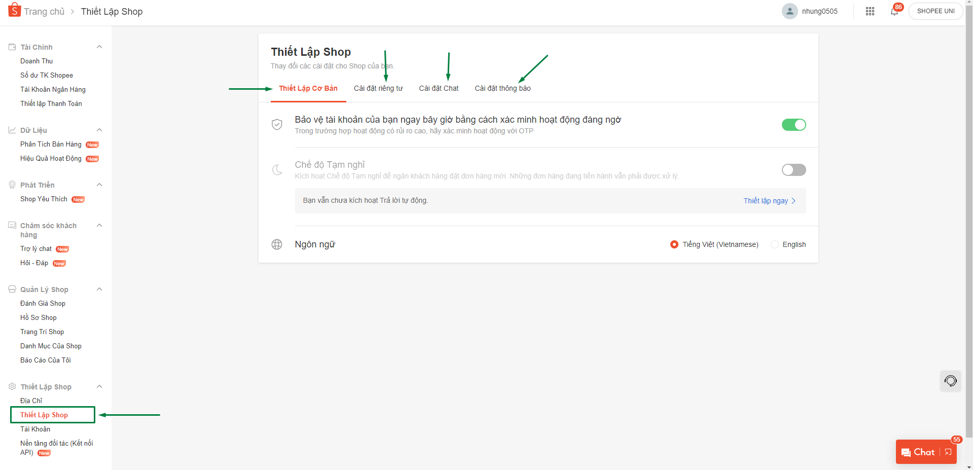 cach ban hang shopee thiet lap shop