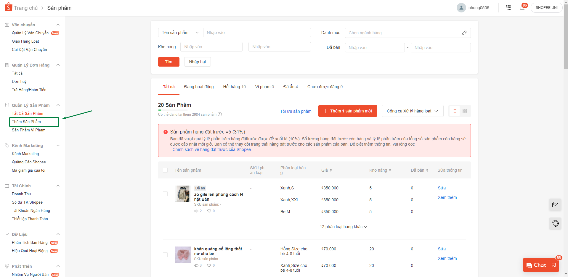 cách bán hàng trên Shopee - thêm sản phẩm